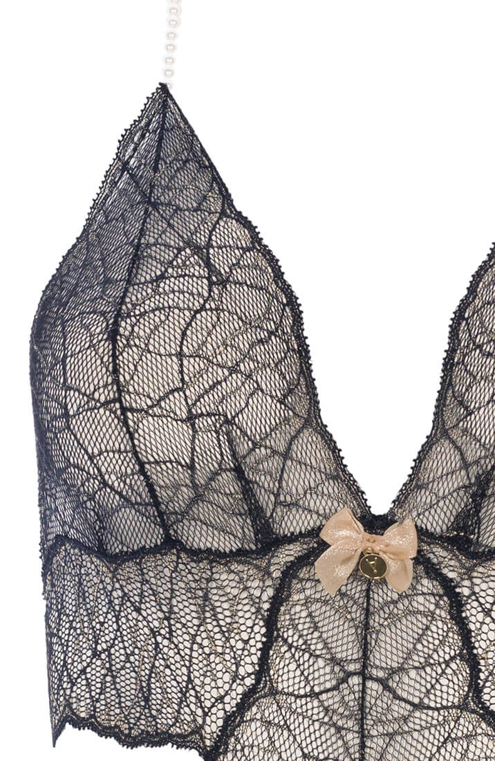 Black bodysuit with double pearl string - Sydney Body Double