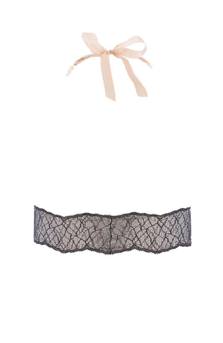 Black bustier bralette with pearl choker - Sydney bralette