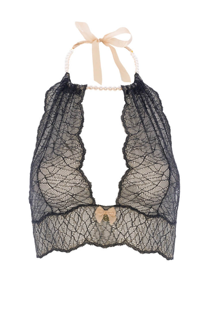 Black bustier bralette with pearl choker - Sydney bralette