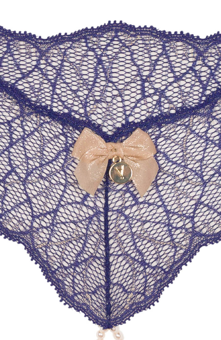 COAX Copenhagen blue lingerie thong designed for intimate pleasure with double pearl string