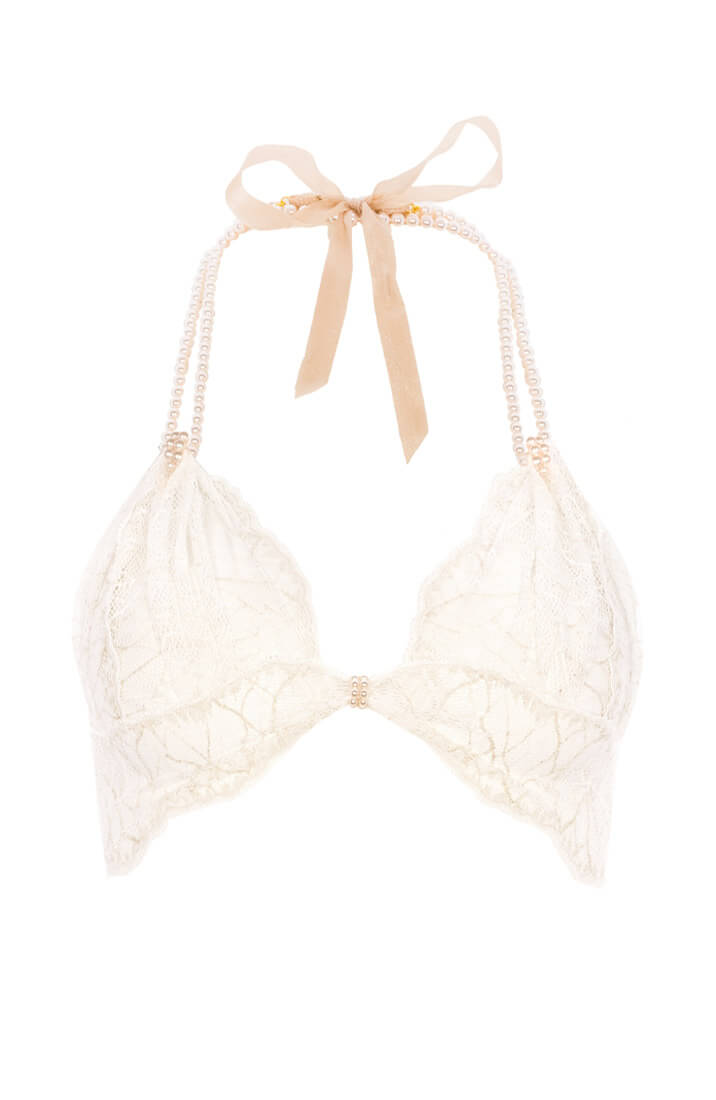 Ivory bralette with pearl strand - Sydney Bra