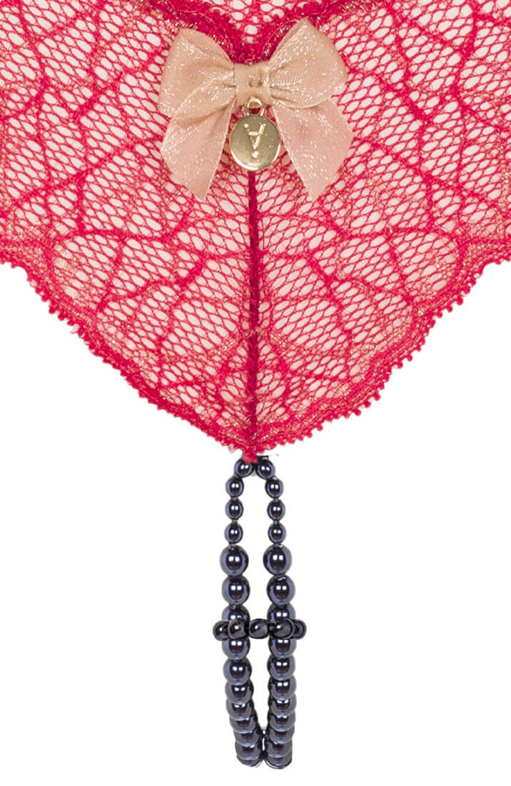 Red thong with black double pearl string - Sydney Dark Double