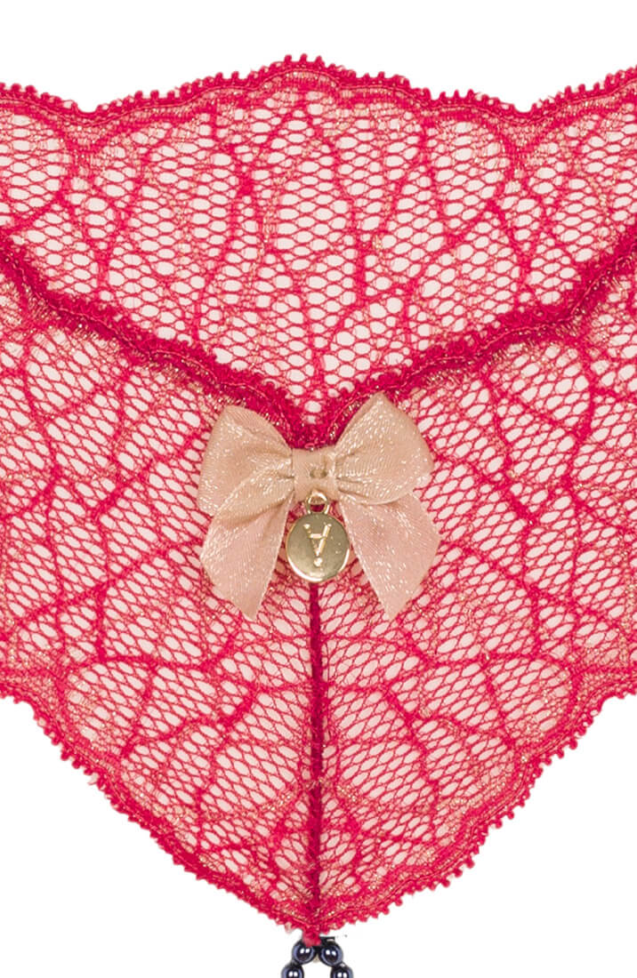 Red thong with black double pearl string - Sydney Dark Double