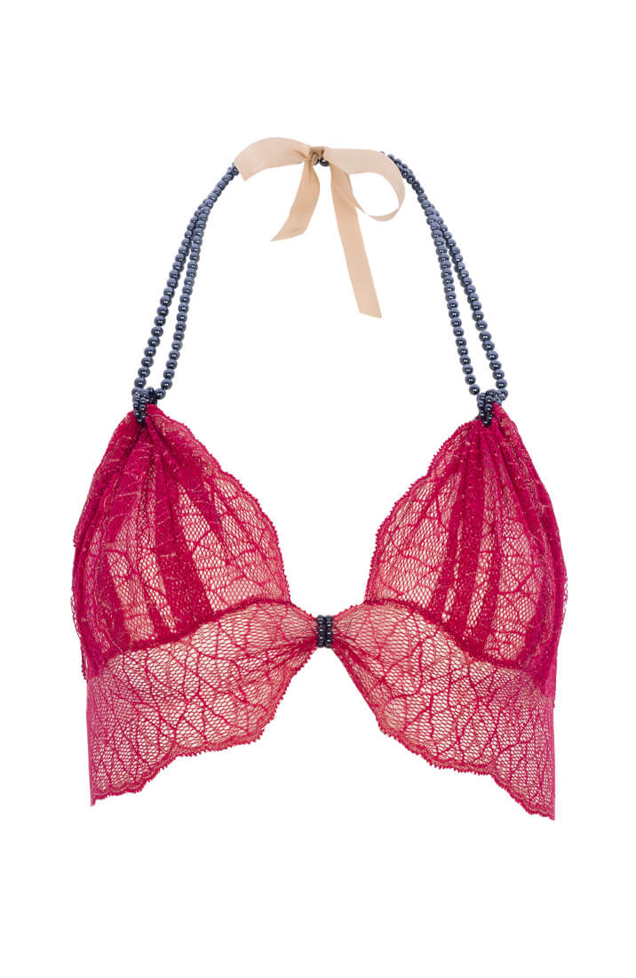 Red bralette with pearl strand - Sydney Dark Bra