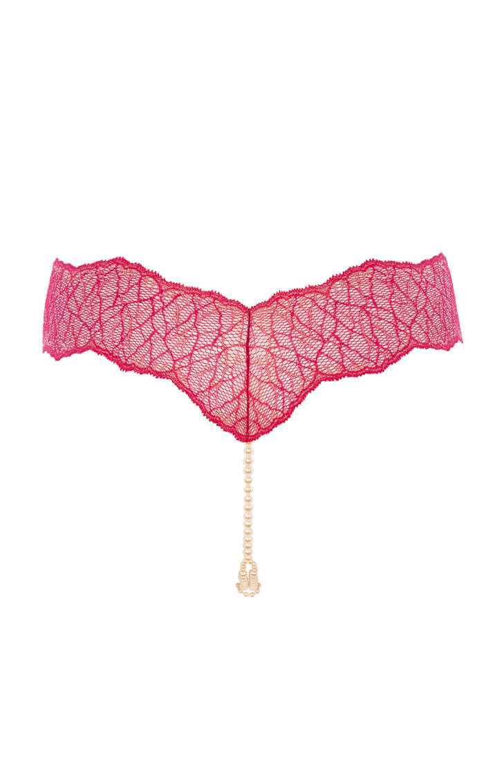 Red thong with gold lurex details and stimulating double pearl design - COAX Copenhagen