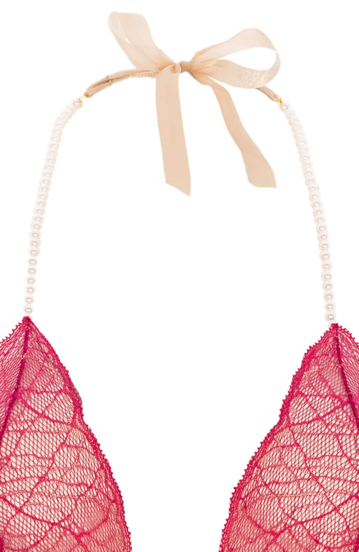 Luxurious red lace bodysuit with dual pearl strands for sensual stimulation - COAX Copenhagen