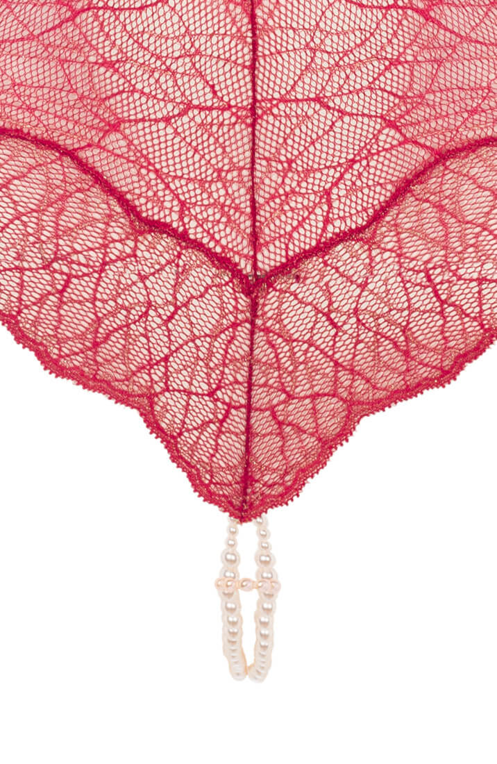 Red bodysuit with white Manacor pearls and erotic open design from COAX Copenhagen