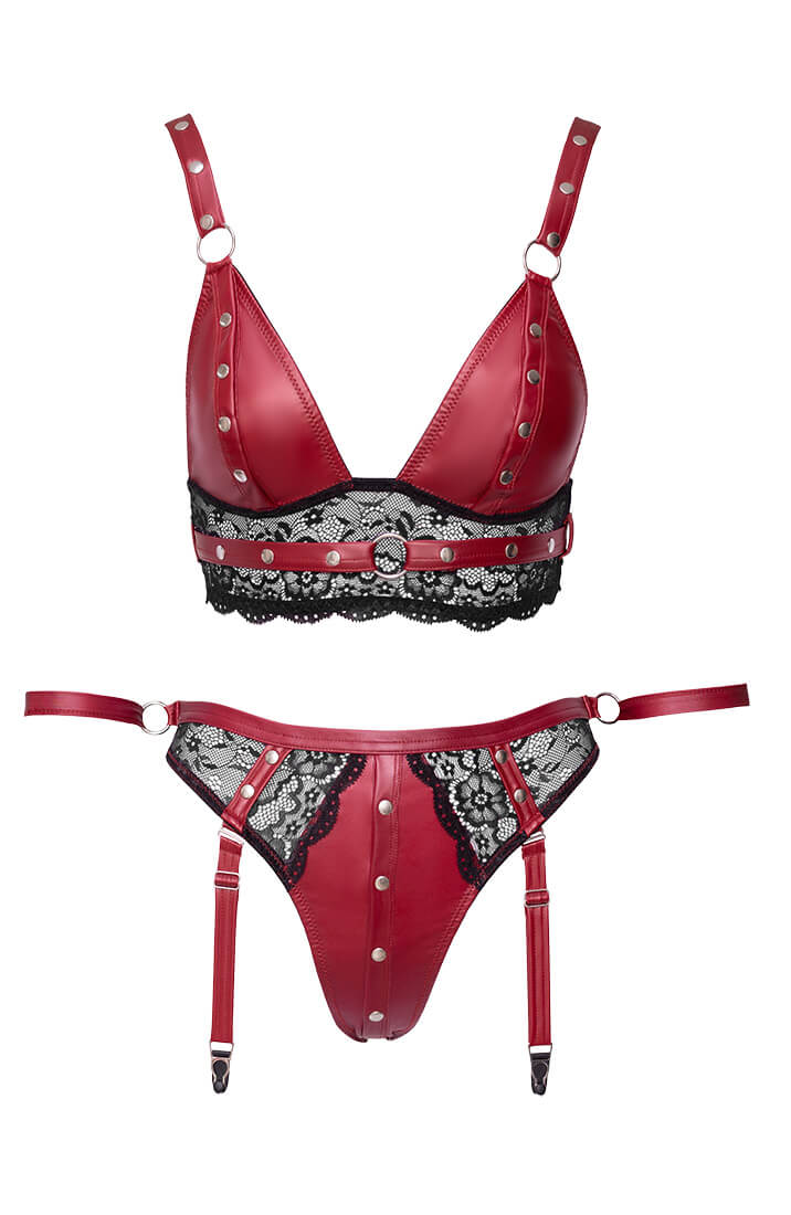 Red lingerie set with restraints - Unduly Observer