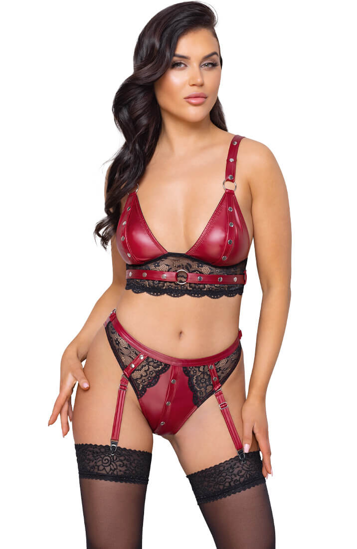 Red lingerie set with restraints - Unduly Observer