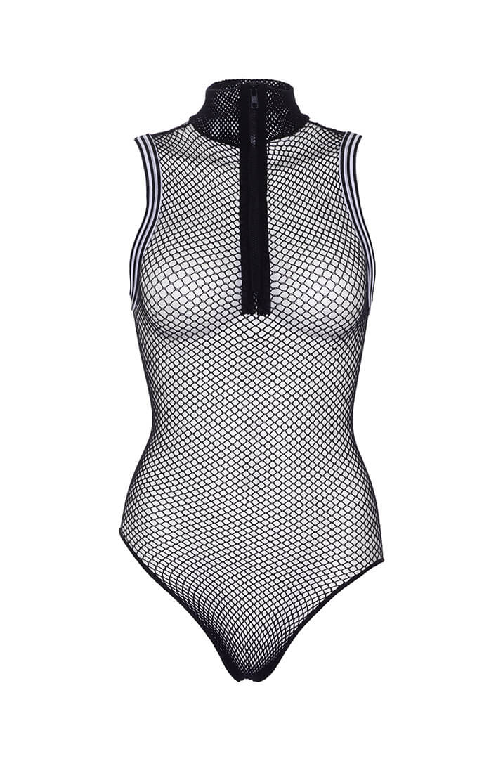 Black zip up fishnet bodysuit - Run For It