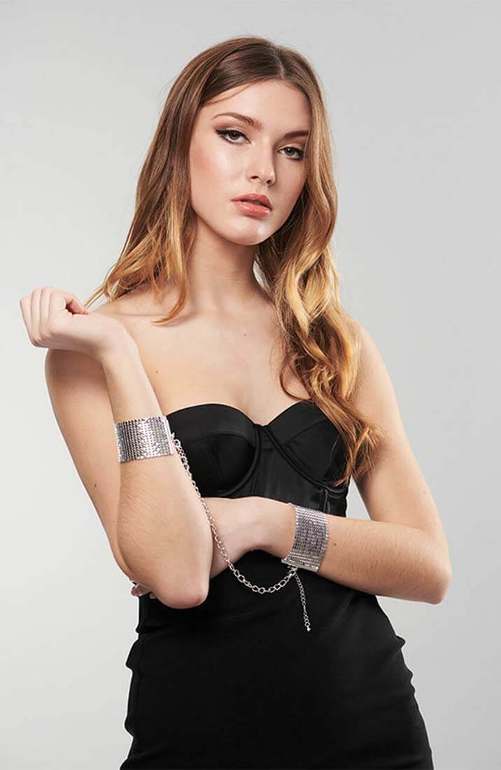 Silver metallic cuffs with silver chain
