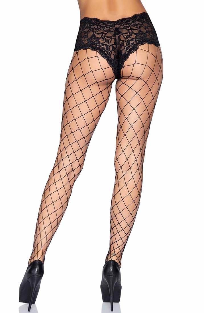 Black fencenet diamond pantyhose with lace panty
