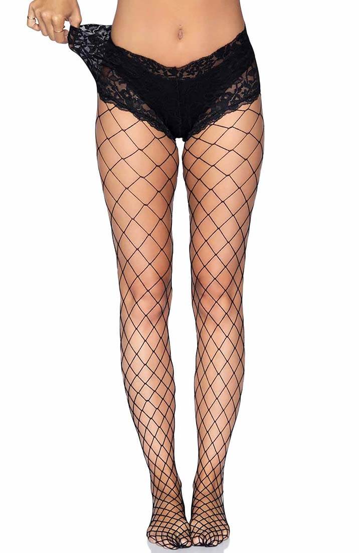 Black fencenet diamond pantyhose with lace panty