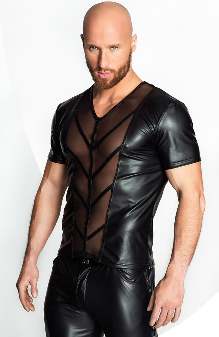 Wet look T-shirt with V front - My Will