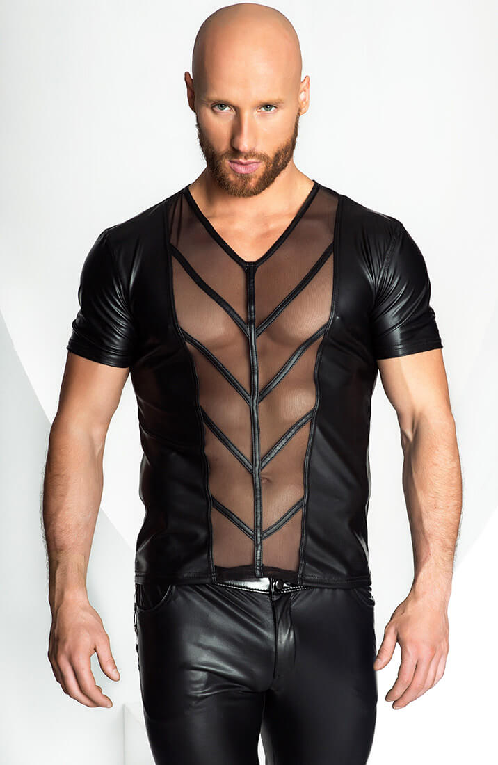 Wet look T-shirt with V front - My Will
