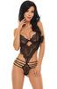 Black lace teddy with cage-straps