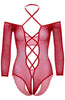 Red fishnet bodysuit with rhinestones