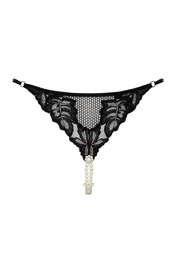 Black G-String With Double Pearl String - Luxury Lingerie COAX Copenhagen