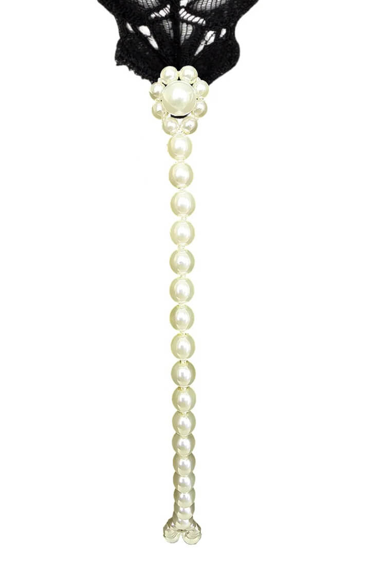 Luxury Black G-String With Pearl String Detail - Intimate Lace Style