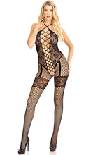 Load image into Gallery viewer, Black bodystocking lingerie with hearts
