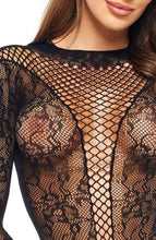 Load image into Gallery viewer, Black crotchless dual net lingerie bodysuit