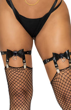 Load image into Gallery viewer, Black faux leather thigh high garter