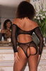 Black fishnet bodysuit lingerie with rhinestones