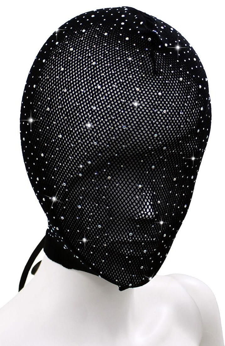 Black full-face net fetish hood with rhinestones from COAX Copenhagen