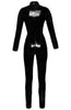 Ultra-shiny black vinyl catsuit with long sleeves - a bold, high-fashion statement