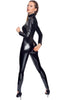 Power meets seduction in this long-sleeve black vinyl catsuit - sleek, sculpting, and unforgettable