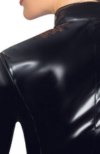 Load image into Gallery viewer, High-shine black vinyl catsuit with long sleeves - perfect for fetish, fashion, and unforgettable nights