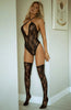 Black lace deep-V bodysuit & stockings