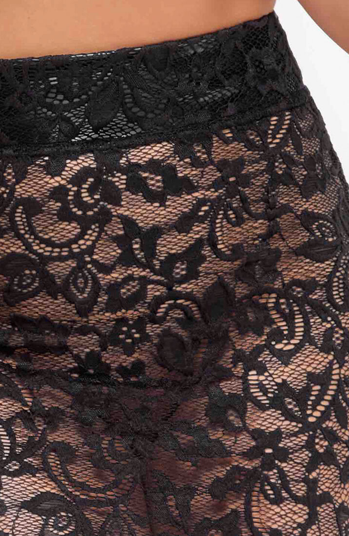 Sheer black lace pencil skirt