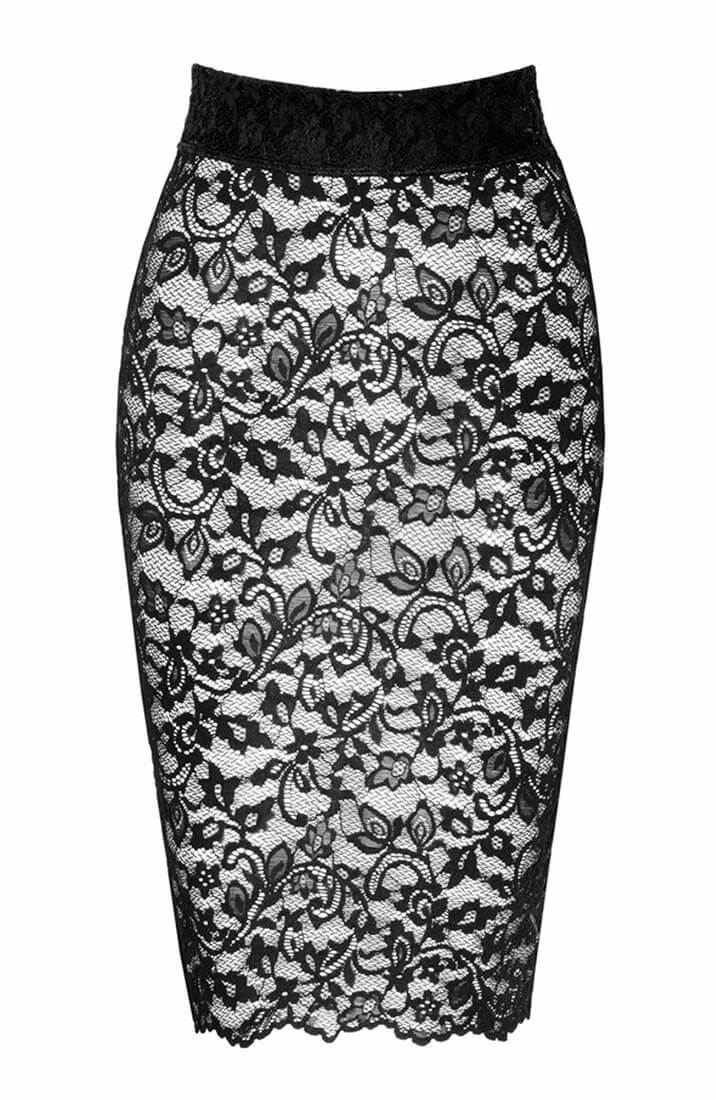 Sheer black lace pencil skirt