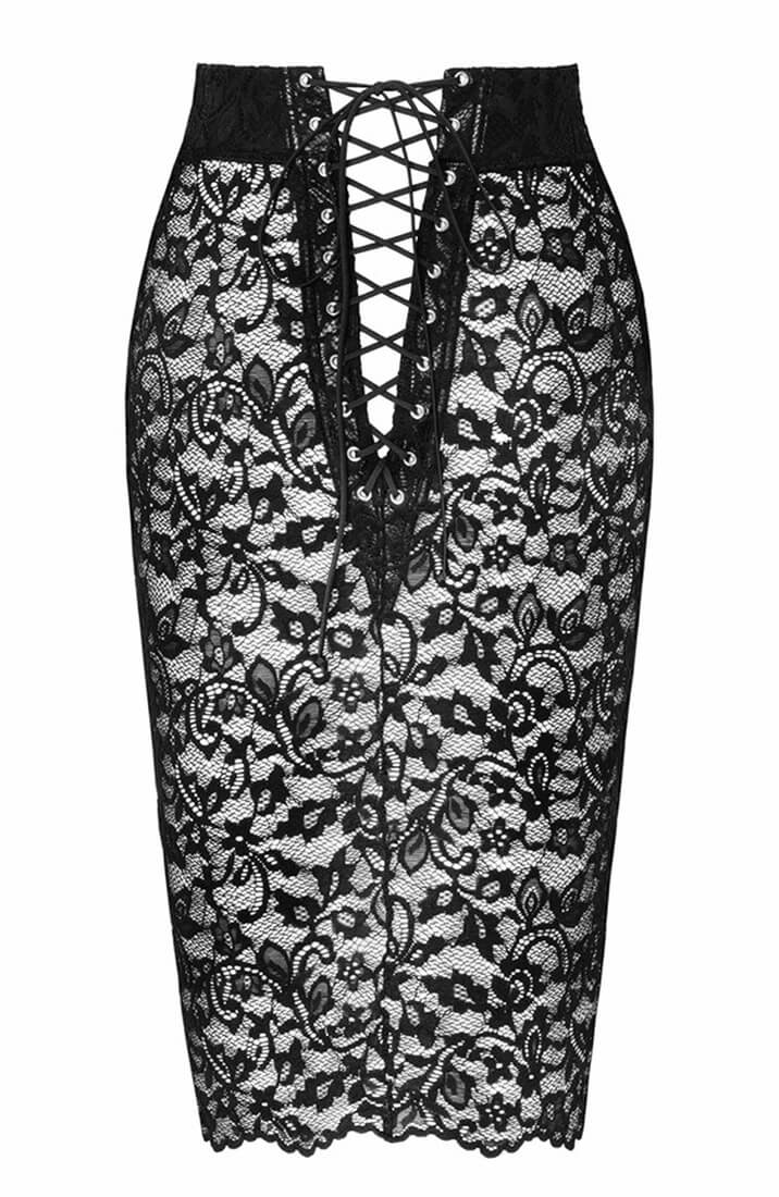 Sheer black lace pencil skirt