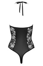 Load image into Gallery viewer, Black lace X wet look bodysuit - Mischievous Fantasies