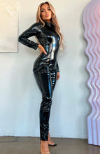 Load image into Gallery viewer, Step into power with this black vinyl catsuit from COAX Copenhagen - long sleeves, liquid shine, and irresistible appeal
