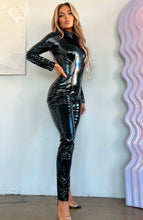 Load image into Gallery viewer, Sexy black long sleeve vinyl catsuit