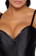 Load image into Gallery viewer, Black satin corset with suspenders - Curved Craze