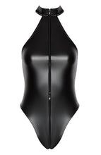 Load image into Gallery viewer, Black wet look halter neck bodysuit