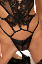 Load image into Gallery viewer, Lace &amp; wet look bodysuit lingerie
