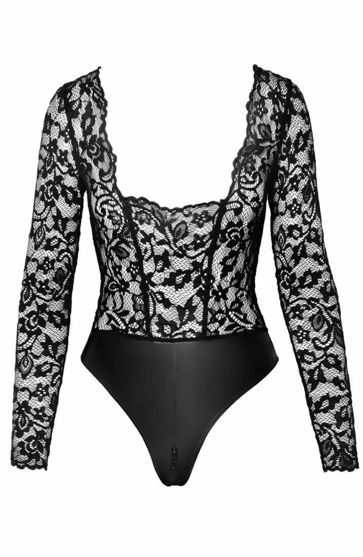 Lace X wet look bodysuit