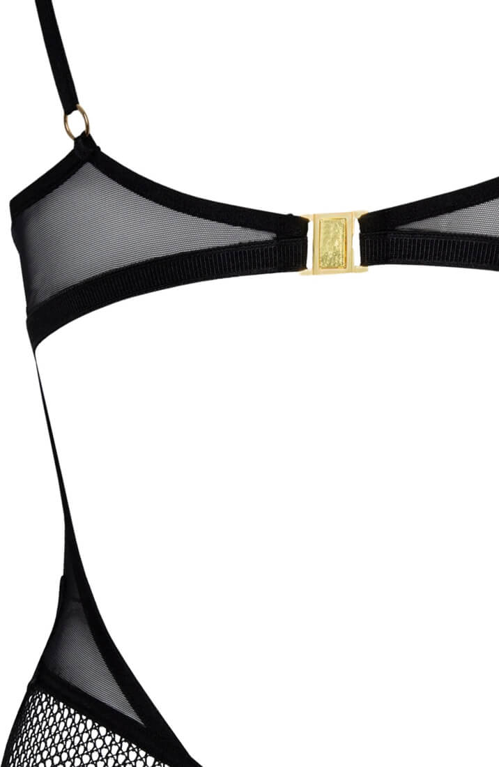 Black Lace Bodysuit With Double Pearl String - Exclusive Erotic Lingerie