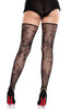 Fishnet thigh highs with romantic floral motif and footless heel detail
