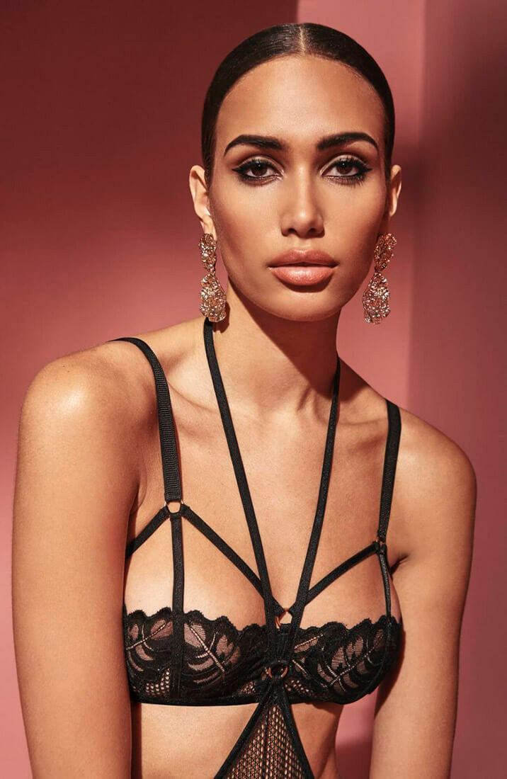 Black Open-Front Playsuit with Double Pearl String | COAX Copenhagen - with bra