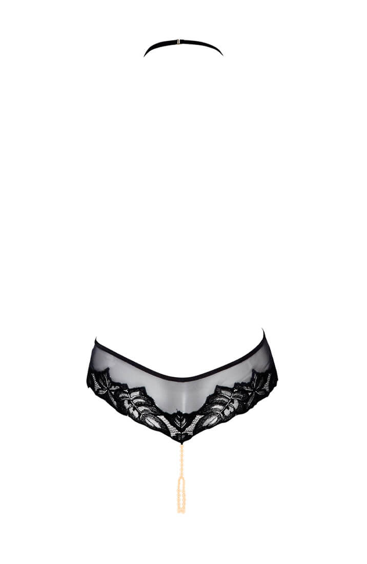 Black Open-Front Playsuit with Double Pearl String | COAX Copenhagen - ghost back