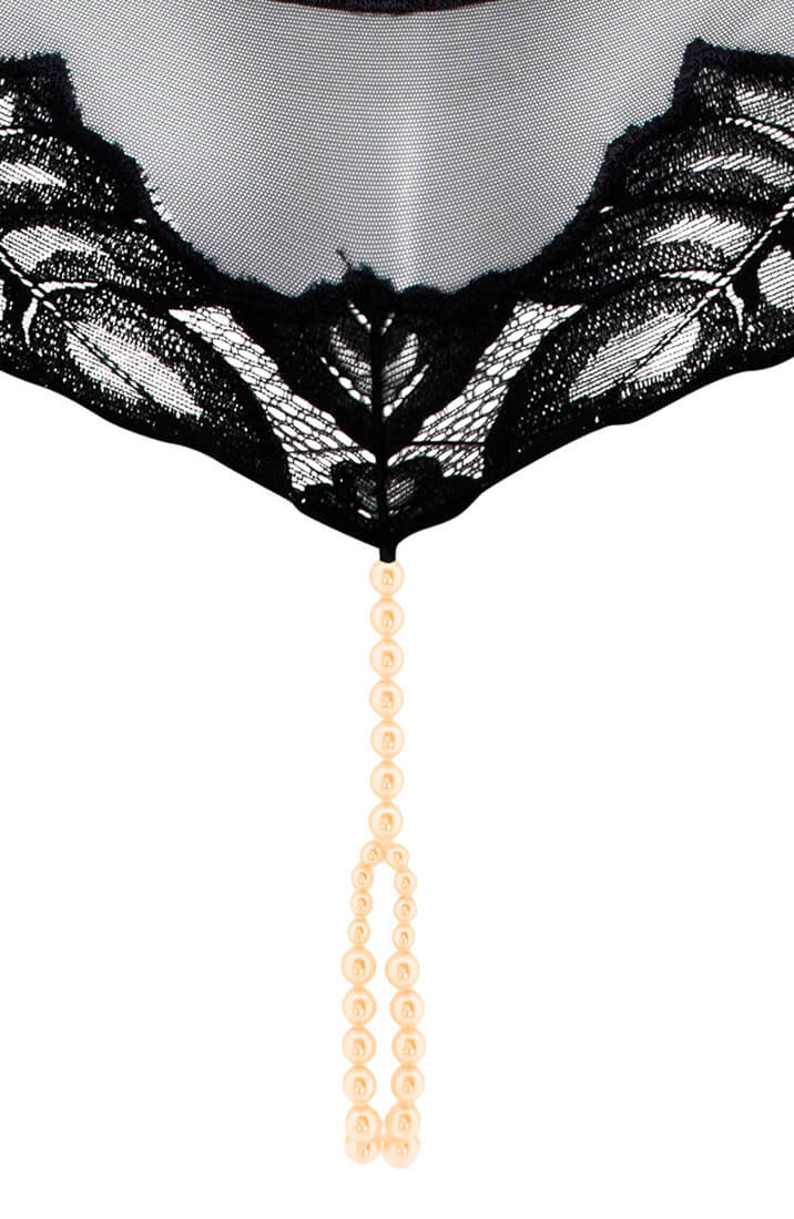 Black Open-Front Playsuit with Double Pearl String | COAX Copenhagen - close up back
