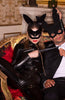COAX Copenhagen - Black wet look catsuit with stitching highlights &mask
