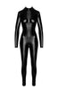 COAX Copenhagen - Black wet look catsuit with stitching highlights - ghost front