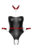 Black crotchless bodysuit with restraints & chain